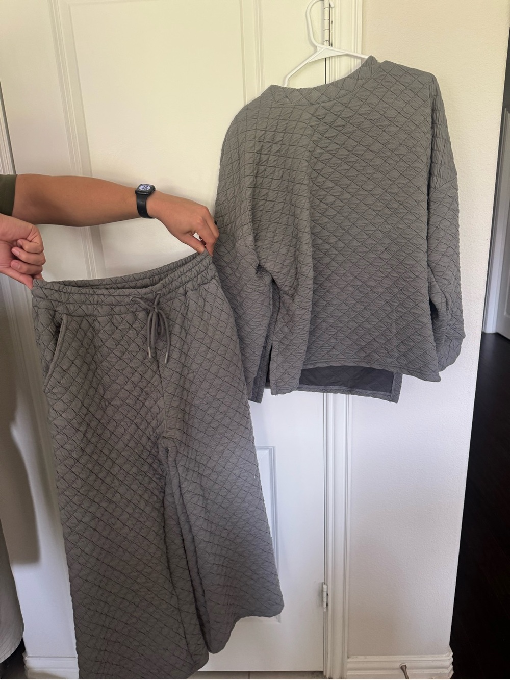 Quilted Two-Piece Loungewear Set in Sage Gray